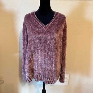 Women’s oversized Orvis Chenille rose/pink V-neck sweater size Small